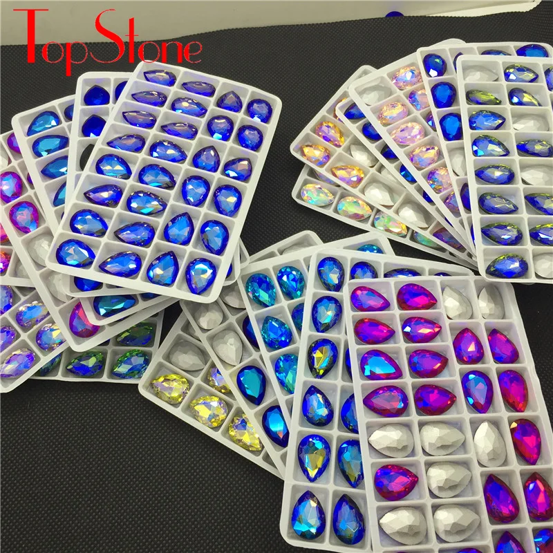 Кристаллические стеклянные каплевидные Необычные Стразы всех цветов TopStone 10x14 13x18