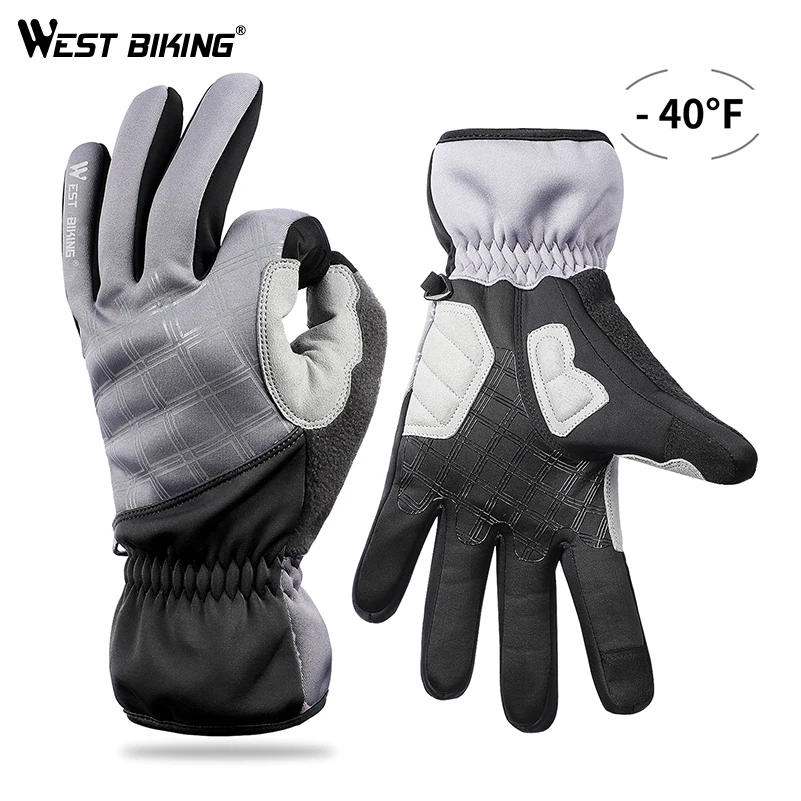 

WEST BIKING Winter Thermal Gloves Cycling Skiing Full Finger Snowboard Gloves Outdoor Sports Waterproof Touch-screen Ski Gloves