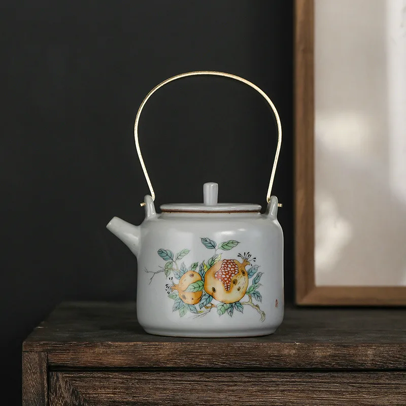 

Керамический чайник ручной работы в китайском ретро-стиле, из глазури, с эффектом трещин, для обжига при высокой температуре, фарфоровый чайник для дома