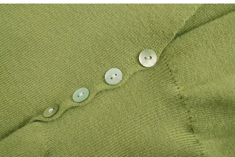 New Fruit Green V-collar Long-sleeved Knitted Shirt Slender Top for Women | Женская одежда