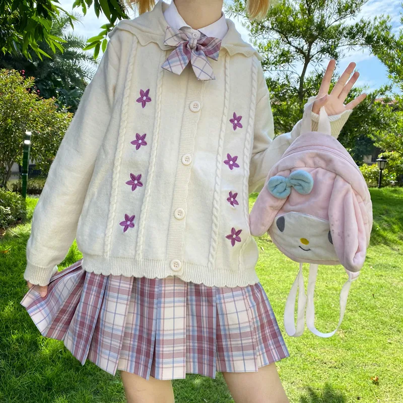 

Японский милый девчачий кардиган в школьном стиле, винтажный однобортный вязаный свитер с воротником Питер Пэн и длинными рукавами с милым...