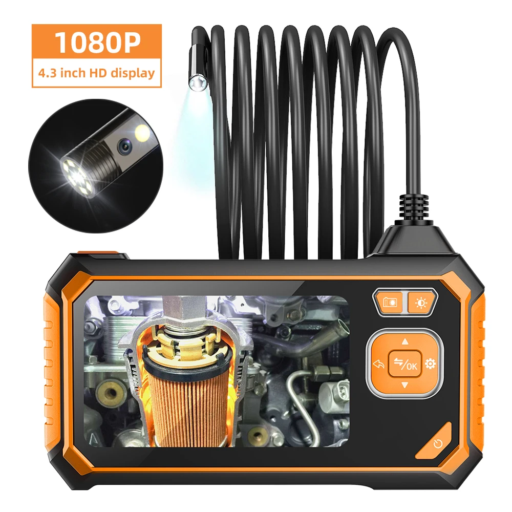 Industrial Endoscope Camera Dual Lens HD 1080P Borescope with 4.3'' Inch LCD Screen 10m Flexible Cable for Car Repair Inspection