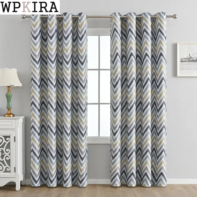 

Geometric Wave Curtain for Living Room Drape Printed Cloth Kitchen Sliding Door Partition Small Window Blinds S142#D