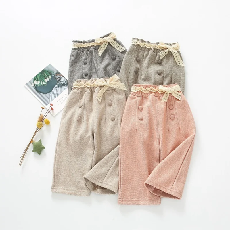 2019 Модные осенние свободные кружевные штаны брюки для маленьких девочек детская