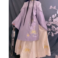 chinese costume women stage performance outfit hanfu costume satin chinese traditional printed folk dance clothes