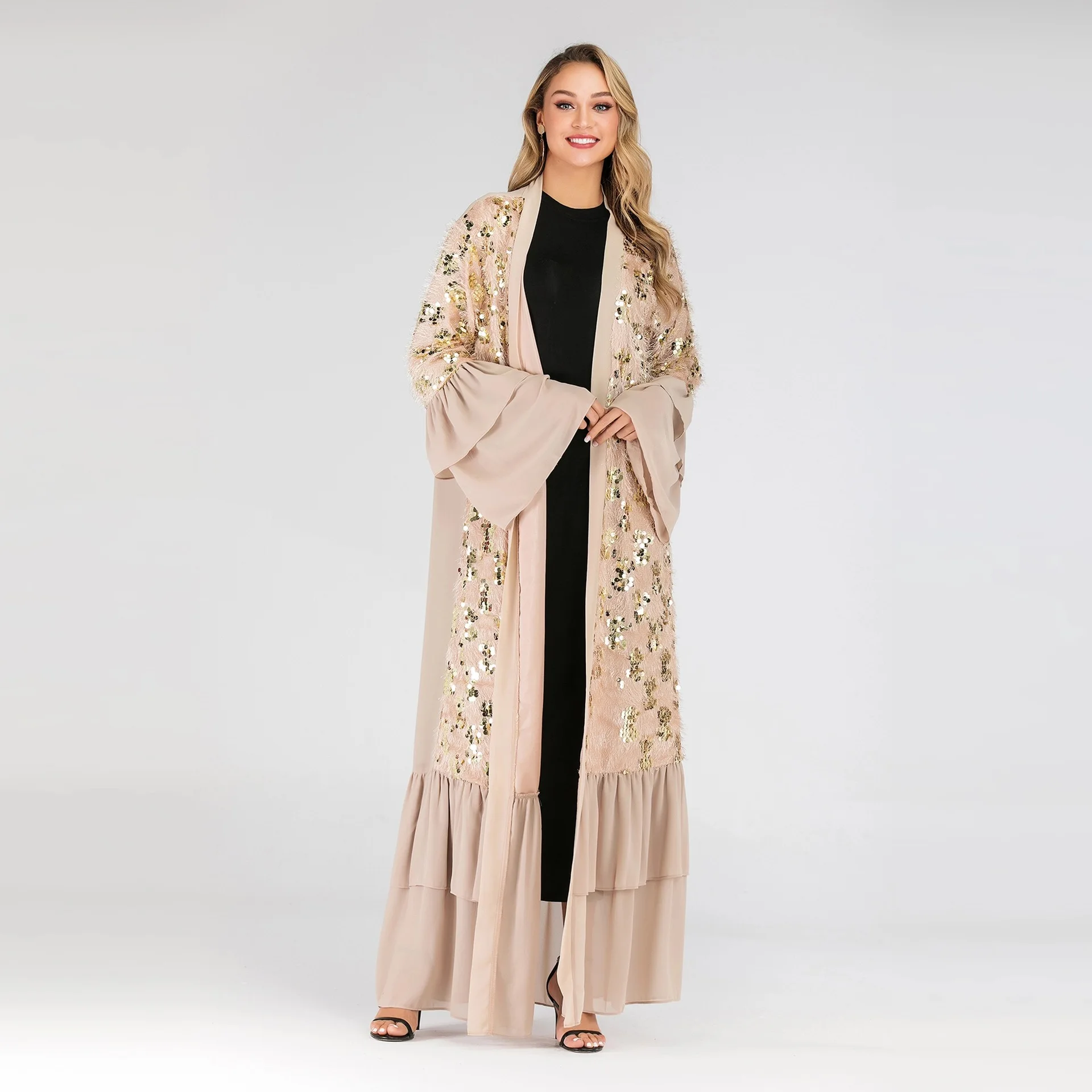 Muslim Women Clothing Gorgeous Handmade Beads Sequins Flared Sleeves Women'S Dresses Muslim Women Clothing Muslim Dress Cm115