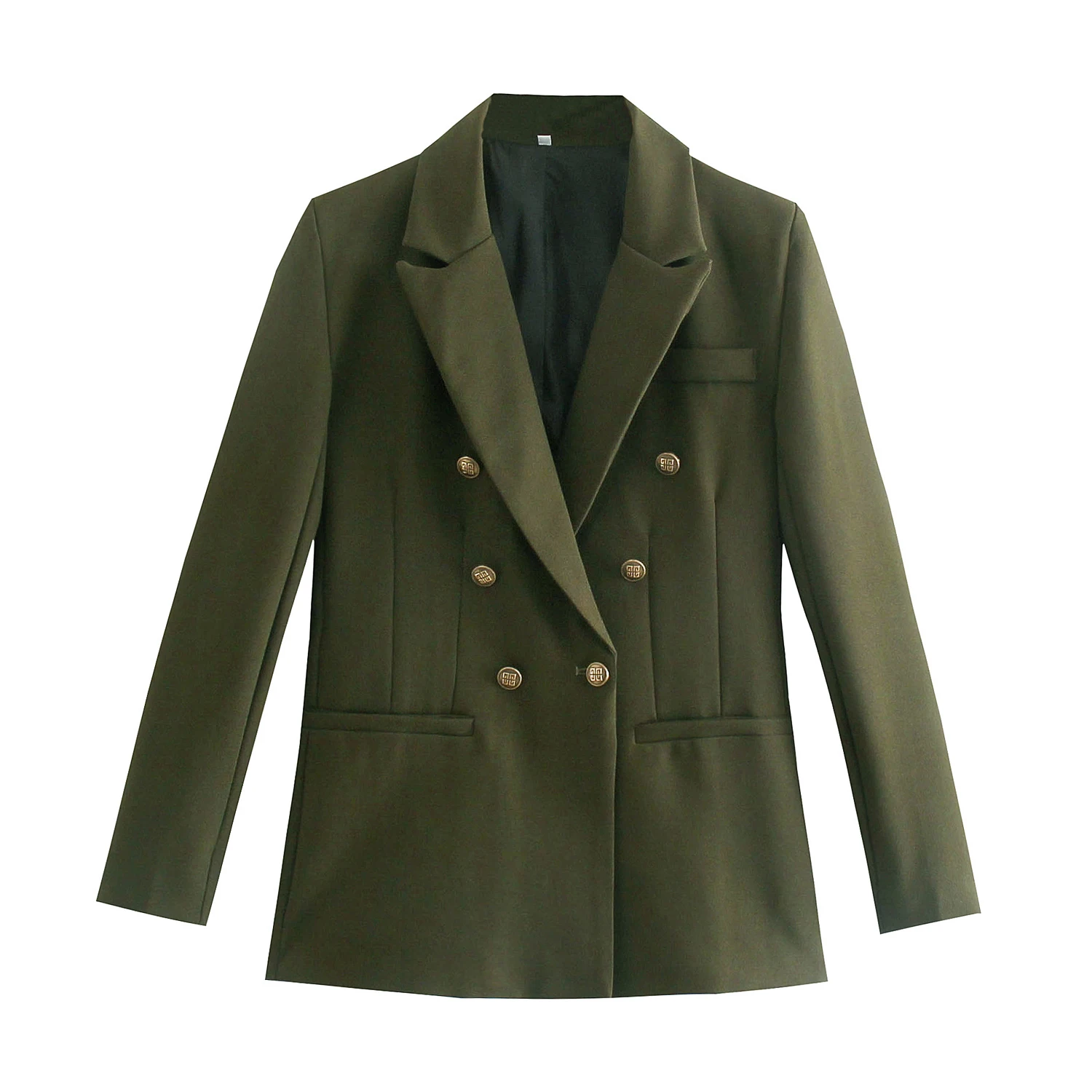 

Women Army Green Chic Office Lady Formal Fashion Blazer Jacket Coat Female Notched Collar Double Breasted Pocket Slim Top