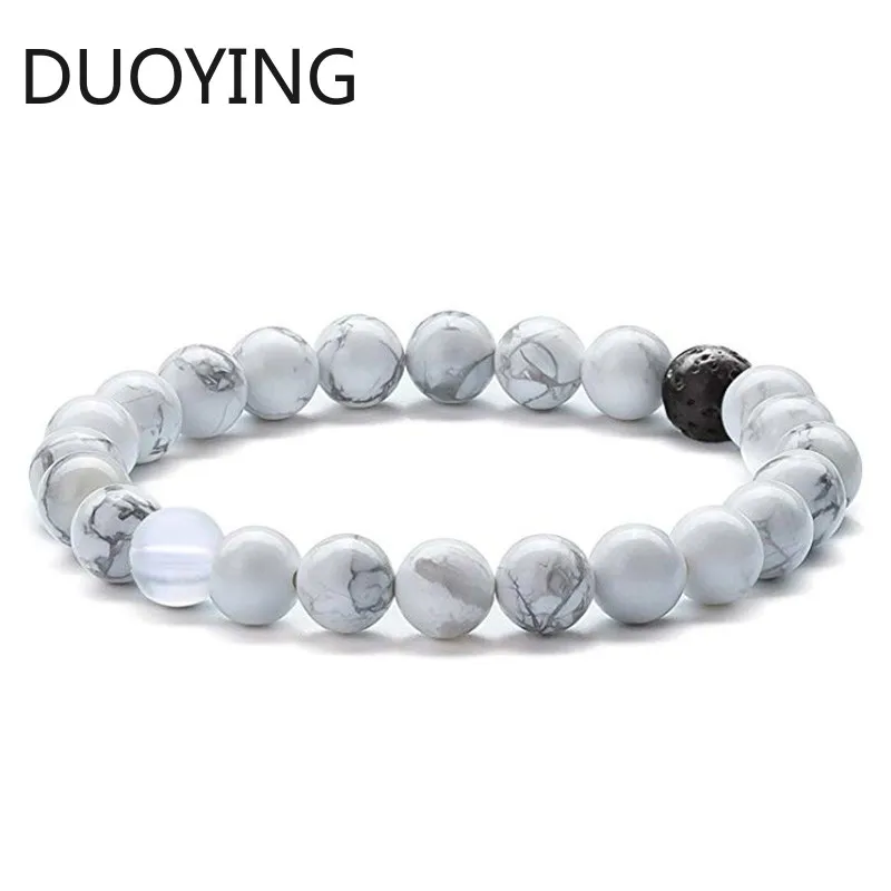 Мужские и женские 8 мм белый бисер Хаулит пара браслетов черные матовые длинные