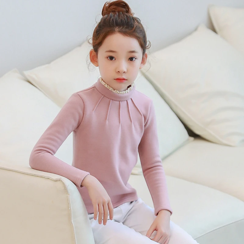 

Baby Girl Shirt Plus Velvet Thickened Winter Warm Cotton T-shirt Girls Clothes Princess Pleated Ruffled Shirt Lace T Shirt LZ187