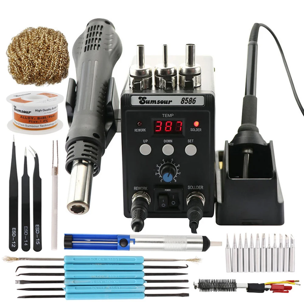 New black 8586 110V / 220V 760W ESD soldering iron hot air gun welding repair tool kit | Инструменты