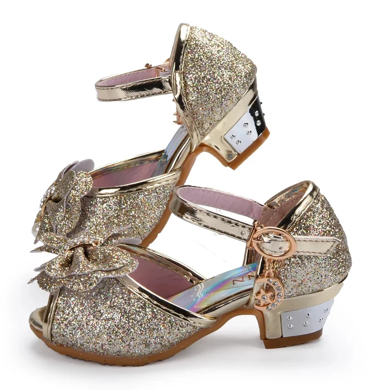 

Children's Shoes Crystal Bow Shiny High Heels Princess Shoes Hot Sale New Girls Fish Mouth Sandals high heel shoes for children
