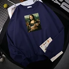 Толстовка мужская с принтом кошки и Моны Лизы