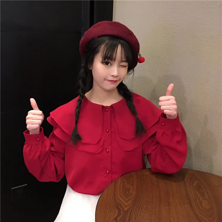 

Women's Clothing sweet white double-layer Spring and autumn ruffles shirts high quality temperament fashion tops vetement femme