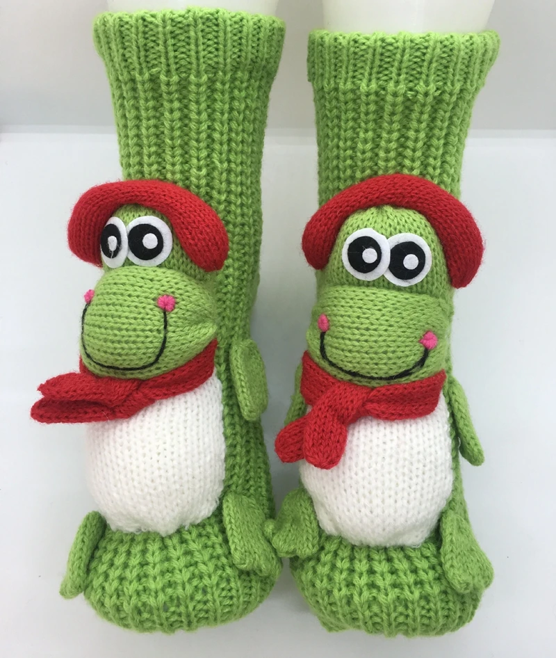 

Новинка, женские милые носки для пола с 3D рисунком лягушек животных, зимние Утепленные носки для домашнего сна, тапочки, вязаные рождественс...