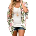Женская шифоновая блузка с цветочным принтом, Свободный Повседневный Кардиган-кимоно с коротким рукавом, размера плюс, Солнцезащитный Топ