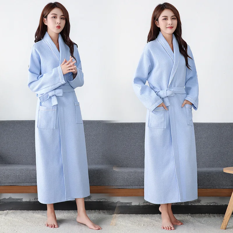 100% Cotton Waffle Bathrobe Men Women Couple Nightgown Hotel Bathrobes Novelty Spring Autumn Sleepwear Nightwear |