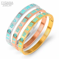 fysara luxury brand blue enamel bangles bracelets for women roman letter sliver gold bangle stainless steel jewelry pulseiras