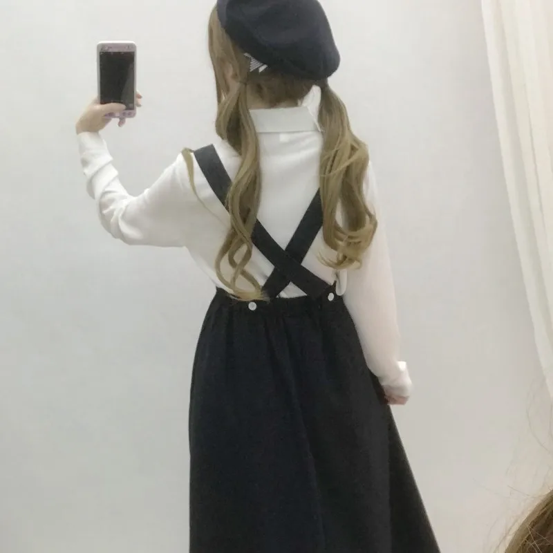Женский повседневный миди сарафан японского стиля&quotPreppy Style&quot темно синего