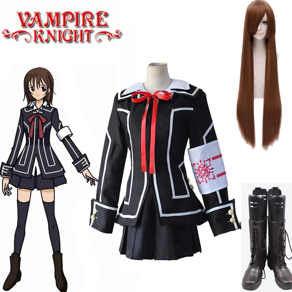 

Anime Vampire Knight Cosplay Costume Yuki Day Night Class Uniform Girls Cross Black white Jacket Shirt Dress Armband Shoes Wig