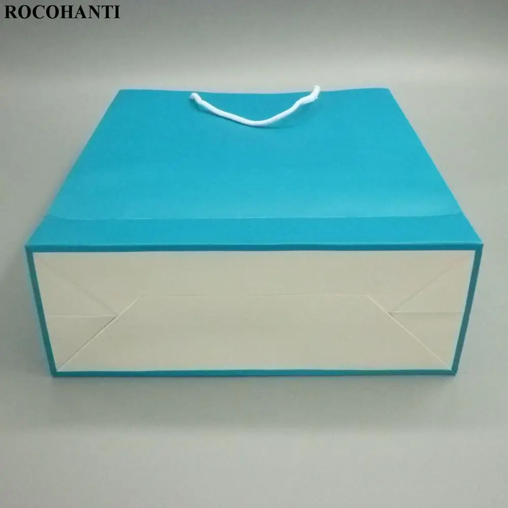 5X250 GSM картонные бумажные пакеты Skyblue рекламная сумка для покупок с ручками из хлопчатобумажной веревки для одежды бутиков средних размеров