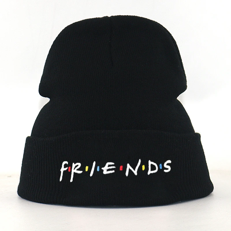 

letter embroidery friends beanie hat cotton flexible black knitted beanies for winter autumn men women hip hop cap
