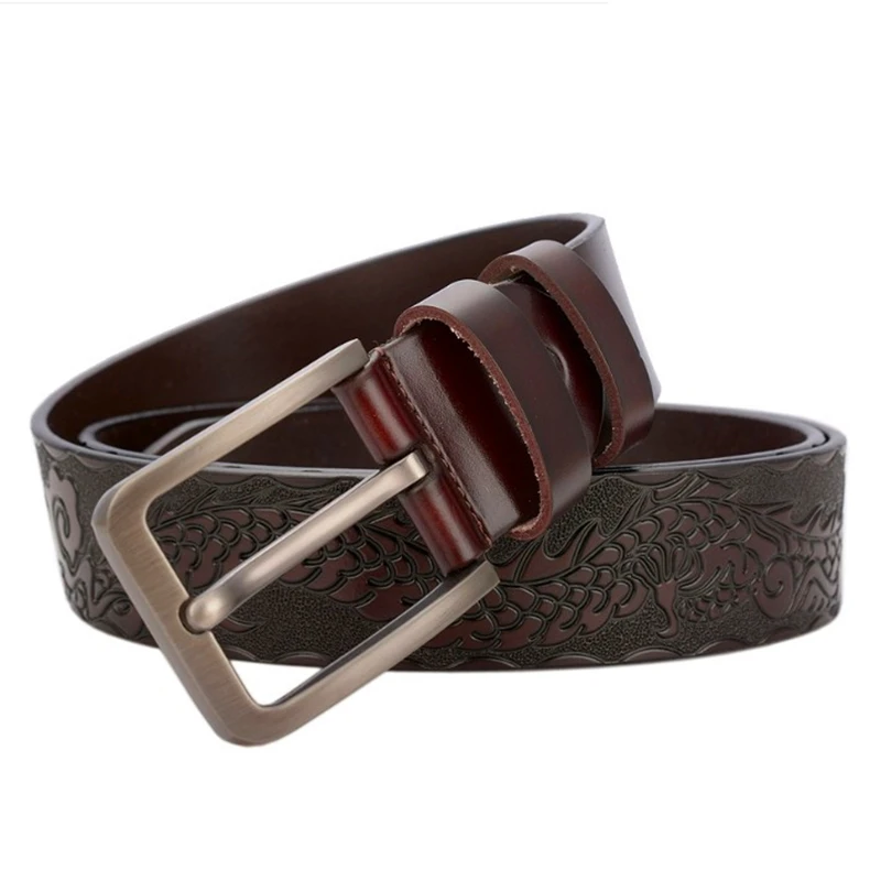Ремень мужской из натуральной воловьей кожи модный винтажный Роскошный пояс с