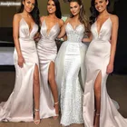 Женское атласное платье с V-образным вырезом, без рукавов