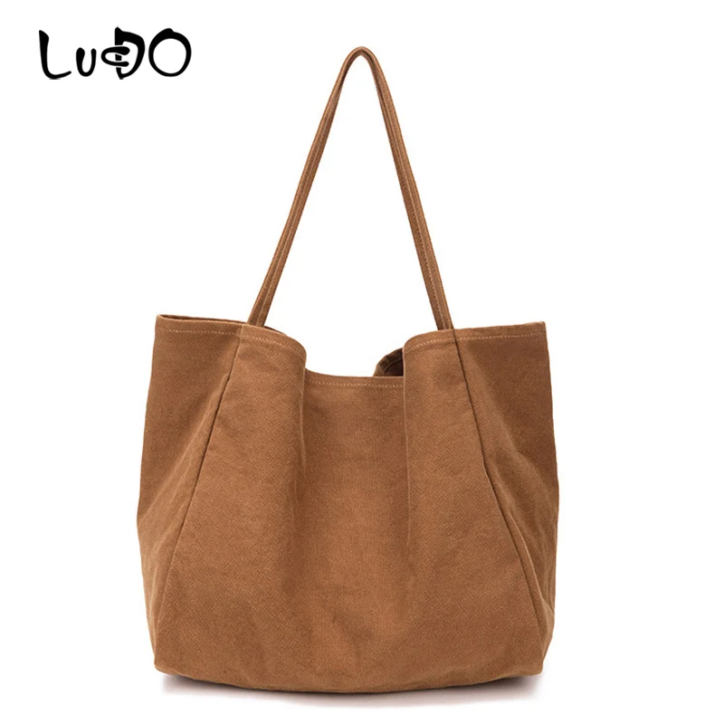 

Women Big Canvas Shopping Bag Reusable Grocery Bag Eco Environmental Shopper Shoulder Bags For Young Girl Soild Extra Large Tote