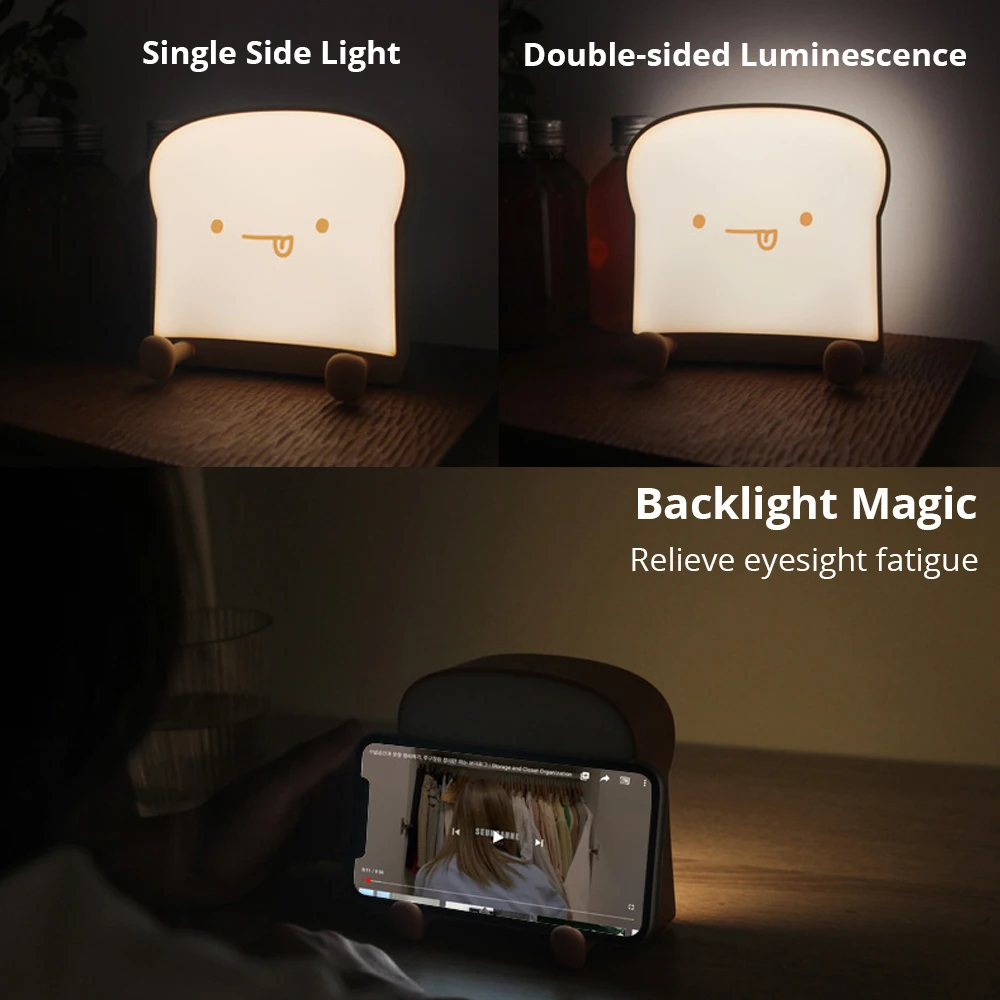 led toast night light with silicone foot phone holder table lamp infinite dimming bread decoration creative lamp free global shipping