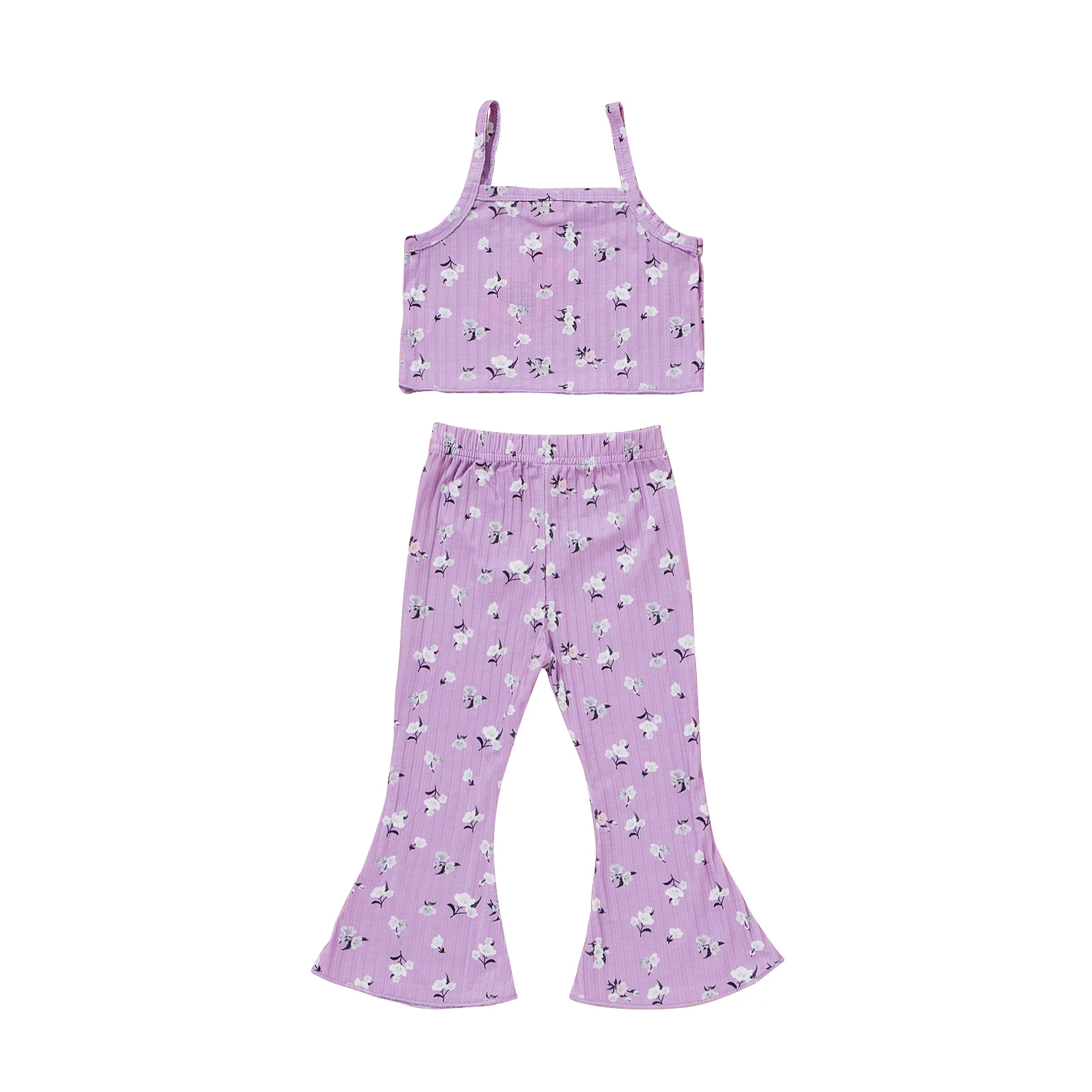 

Pudcoco 18M-6T 2Pcs Toddler Kids Summer Sleeveless Vest Tanks Camis Tops+Flower Print Flare Pants Trousers New Clothes Sets