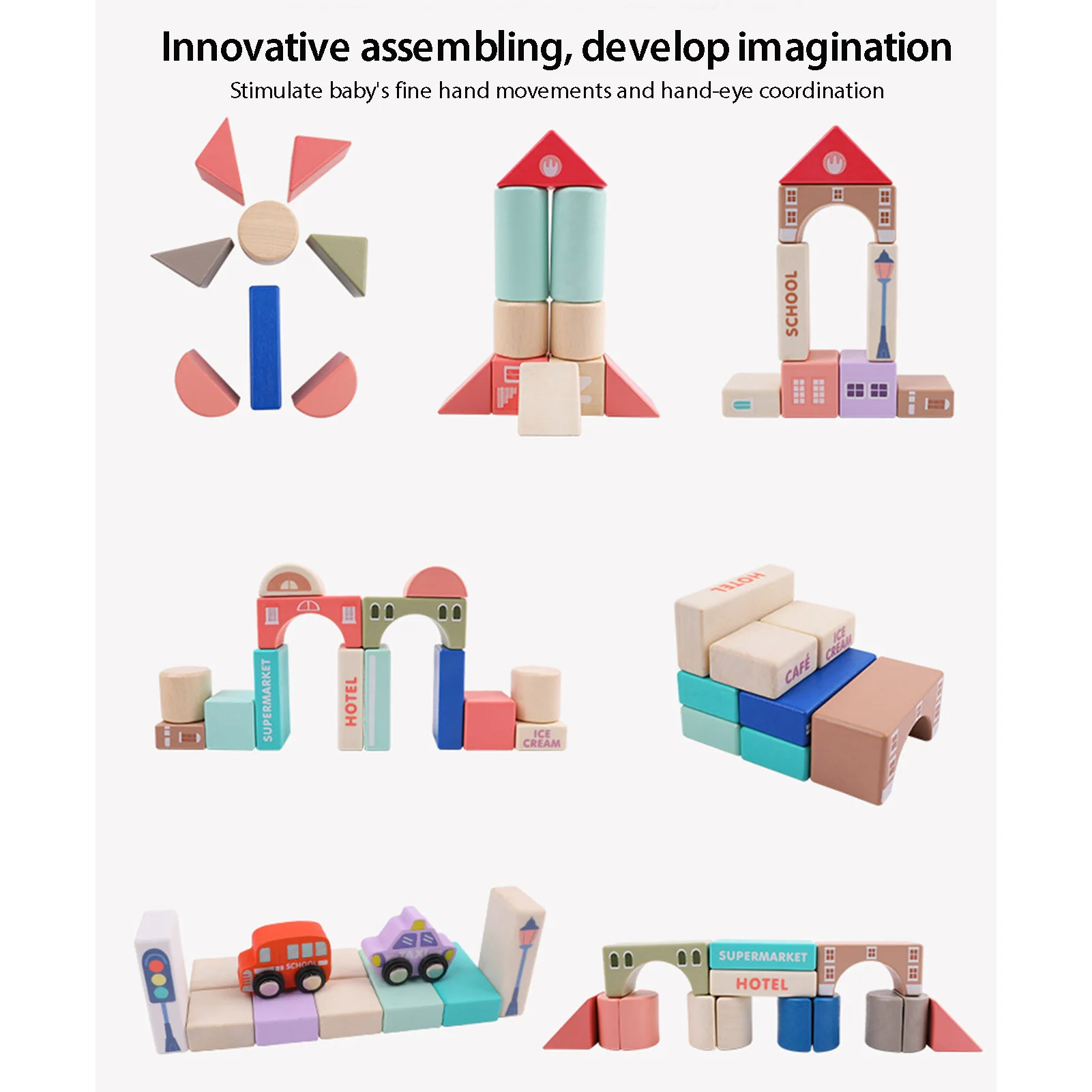 

115PCS Wooden Building Blocks Set City Construction Stacker Toy Kindergarten Children Early Childhood Parenting Toys