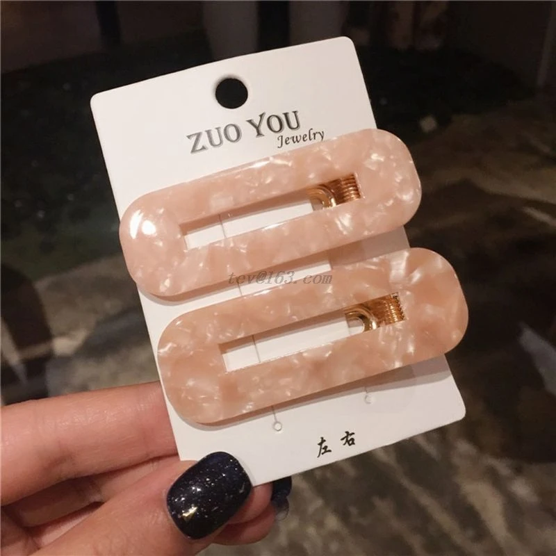 

Korean Style Women Acetic Acid Hollow Geometric Hair Clips Marble Textured Duckbill Hairpins Water Drop Rectangle Barrettes New