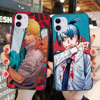 anime chainsaw male mobile phone case for iphone 12 11 13 pro max mini xs max 8 7 plus x se 2020 xr protective black case