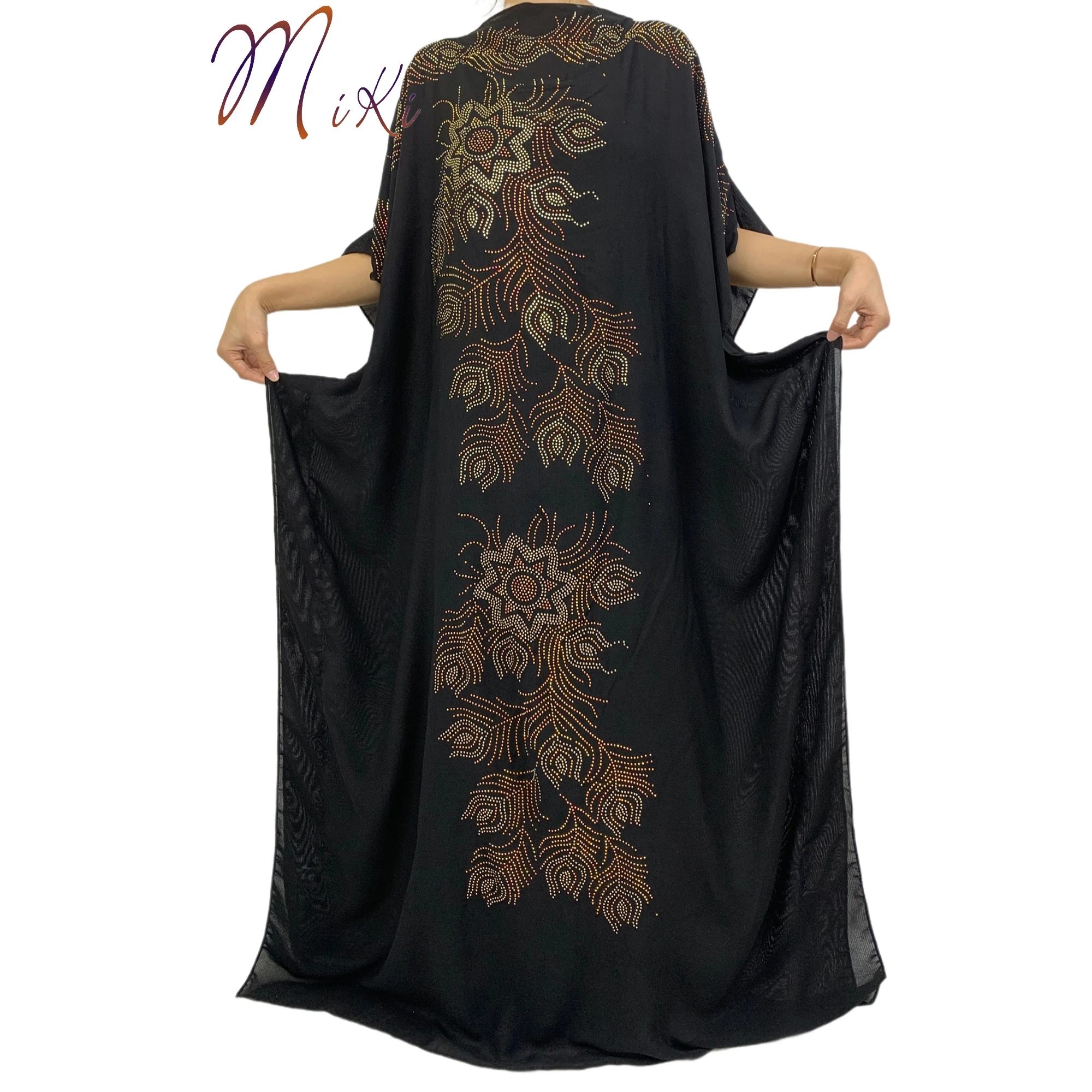 Новое поступление, Африканское платье с цветочной вышивкой и шарфом, большой размер, женская мусульманская вышивка, длинная Черная Женская ...