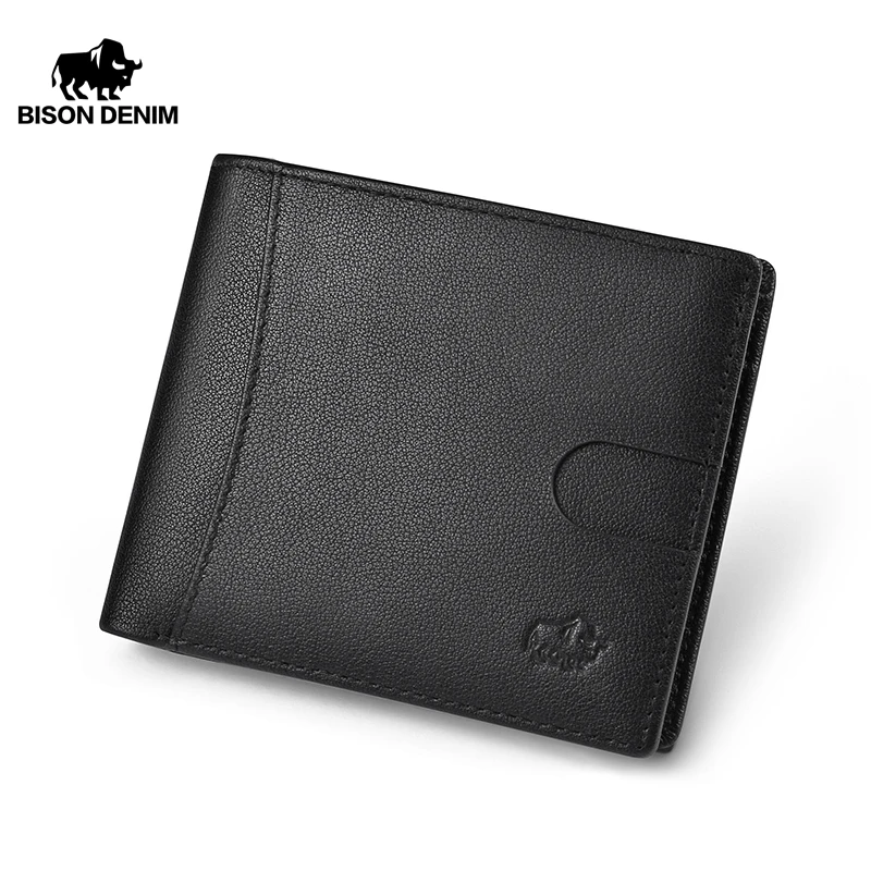 BISON DENIM Fashion Genuine Leather Men Wallet Cowhide Coin Pocket Card Holder Bifold Purse | Wallets