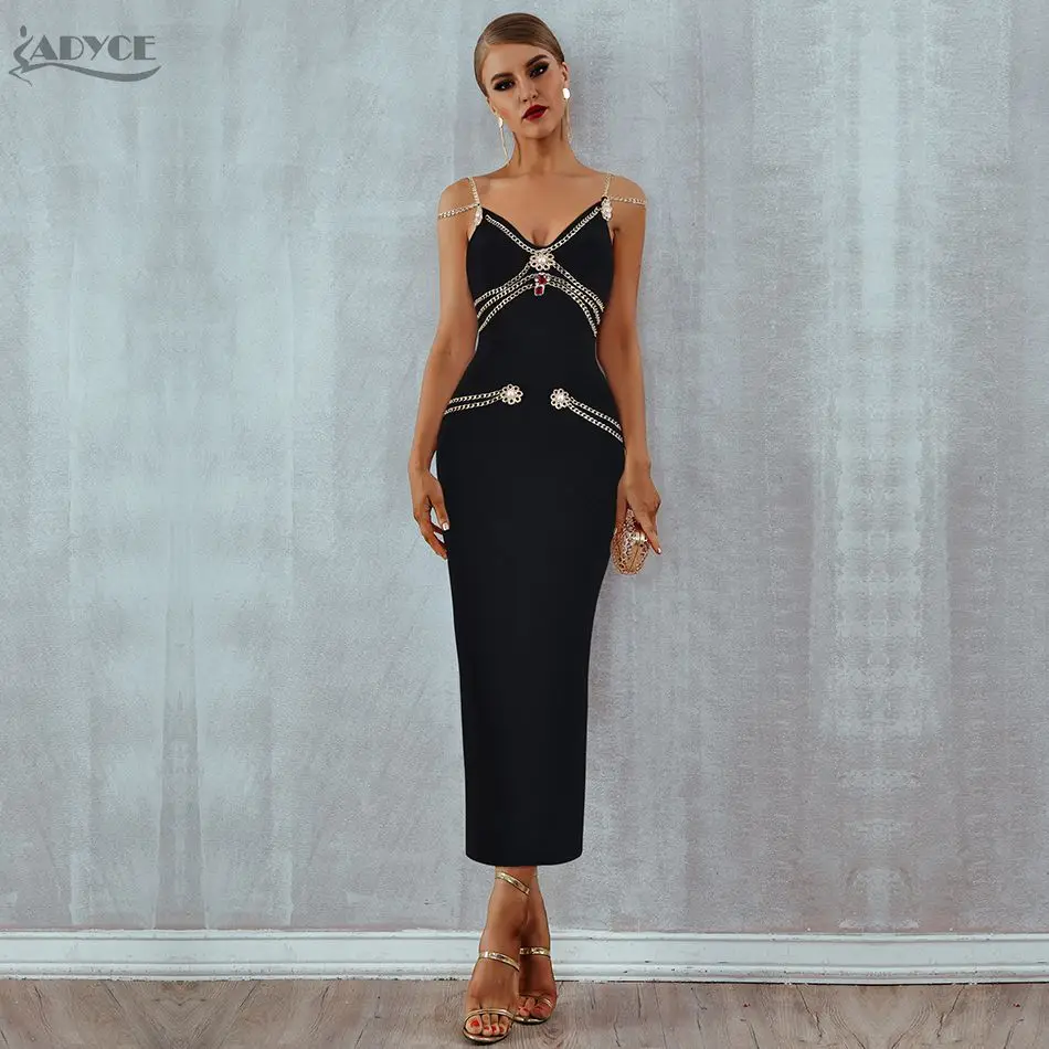 Женское вечернее платье ADYCE черное облегающее макси на тонких бретелях вечерние V