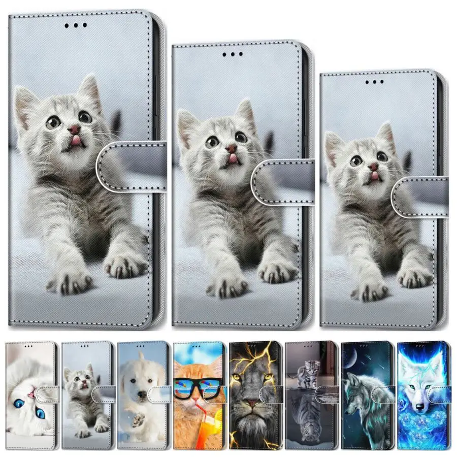 Милый детский чехол-книжка с котом и тигром для iPhone 6 6S 7 8 7G 8G X XS XR SE 2020 11 12 Pro Max