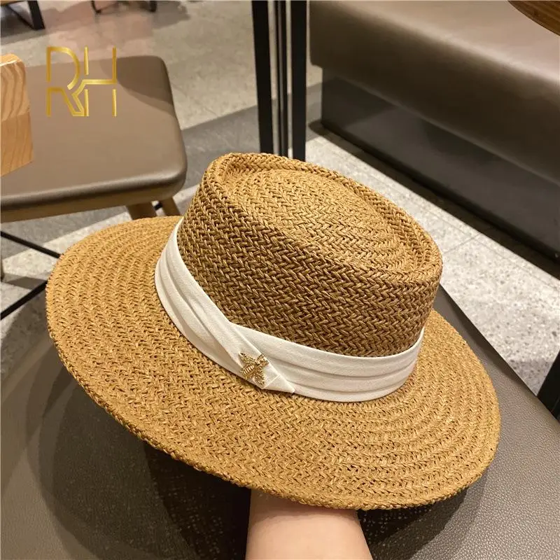 

2021 Summer Straw Hat Fashion Casual Panama Beach Fedora Hat Wide Brim Breathable Sun Panama Hats For Women