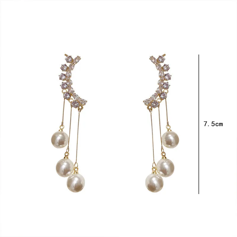 

Pearl Earrings 925 Sterling Silver Rhinestone Paved Pearls Tassel Earring Shiny Zircon Stud Earings for Women Girls Jewelry Gift