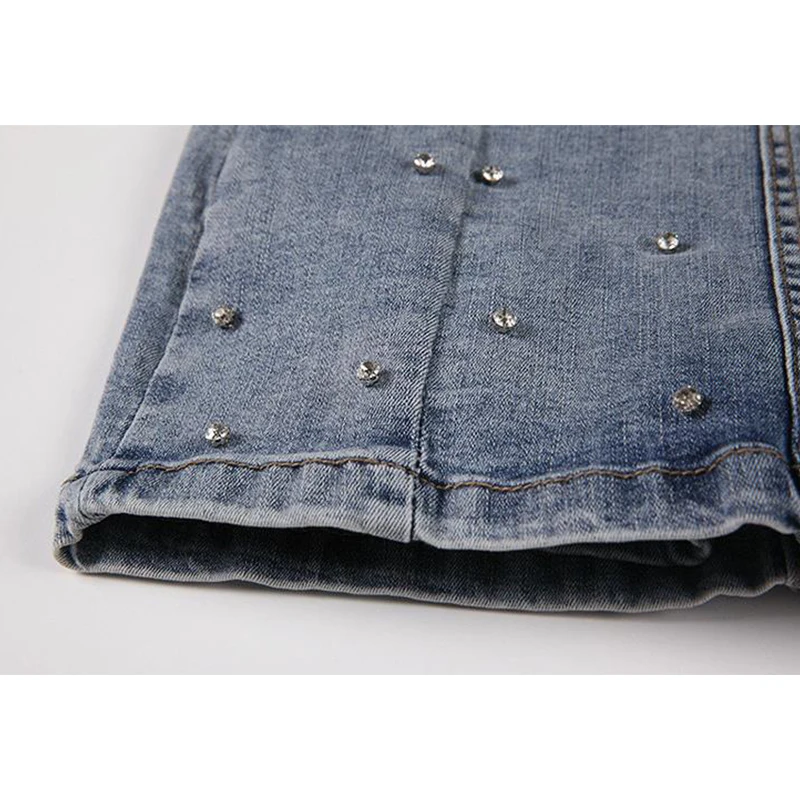 

Streetwear Denim Skirt High Waist A-line Mini Skirts Women 2021 Summer Button Pockets Matched Bead Decal Side Split Mini Dress
