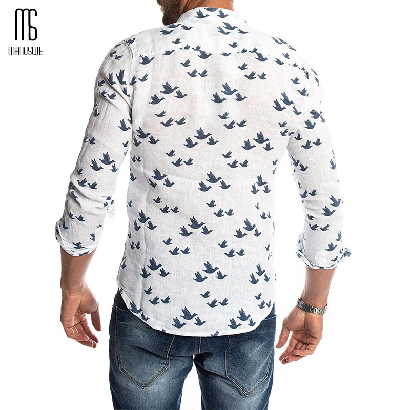 Мужская рубашка с принтом Manoswe винтажная приталенная длинным рукавом и