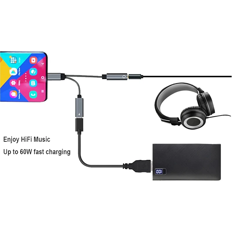 USB C To 3.5Mm Audio Adapter PD 60W Type Headphone Jack Dongle With Charging Compatible For Mackbook Pro | Электроника