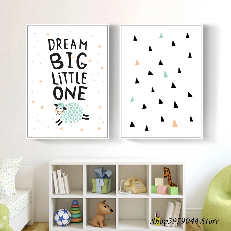 Dream Big Little One Sheep детский настенный художественный холст постер розовая картина с