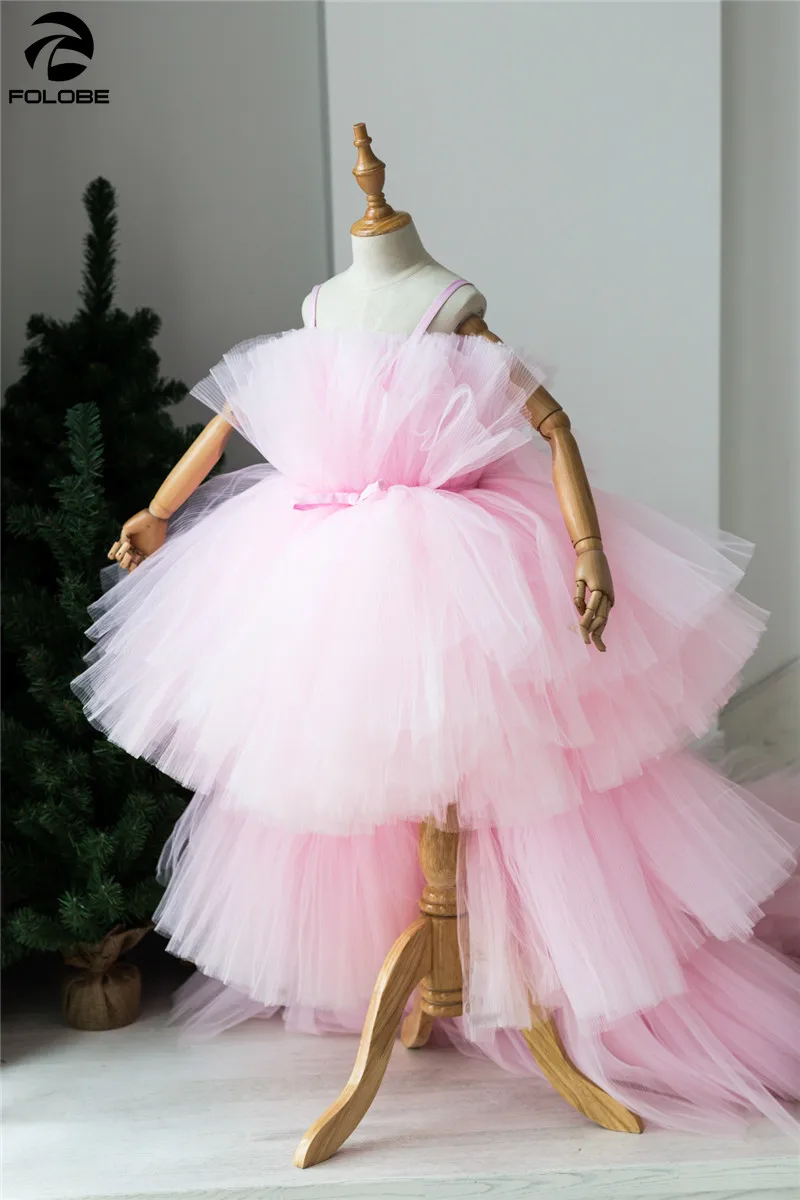 Детское праздничное платье-пачка с оборками розовое Многоярусное бальное платье