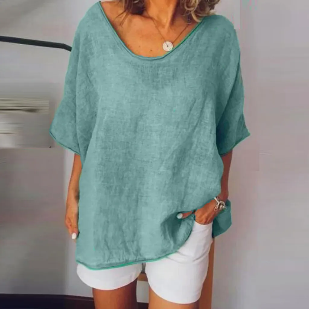 Женская блузка Повседневная летняя однотонная с круглым вырезом и короткими