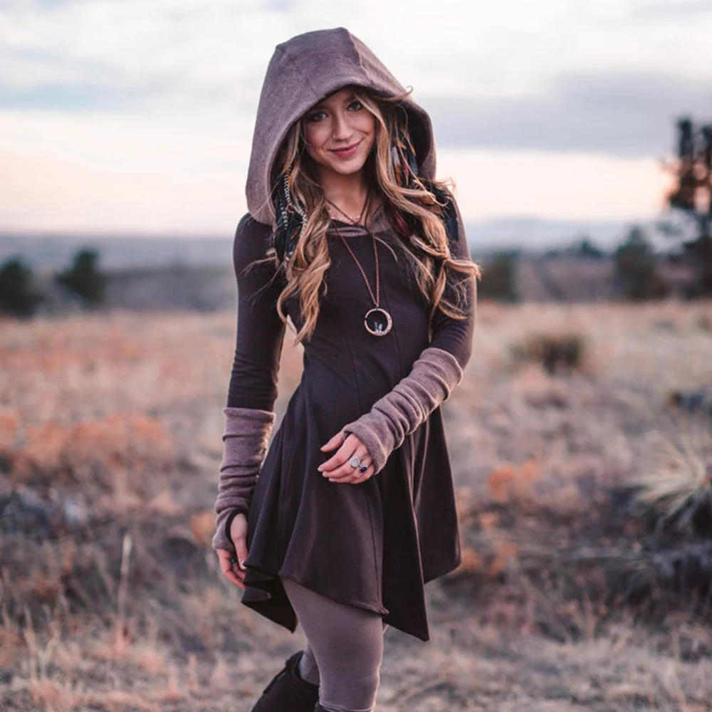 PYL платье с капюшоном женское лоскутное облегающее и расклешенное винтажное