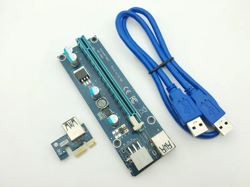 

006C PCIe Riser Card PCI-E PCI Express 1x to 16x USB 3.0 Cable Adapter SATA to 6Pin IDE Molex 6 pin for Bitcoin Mining BTC Miner