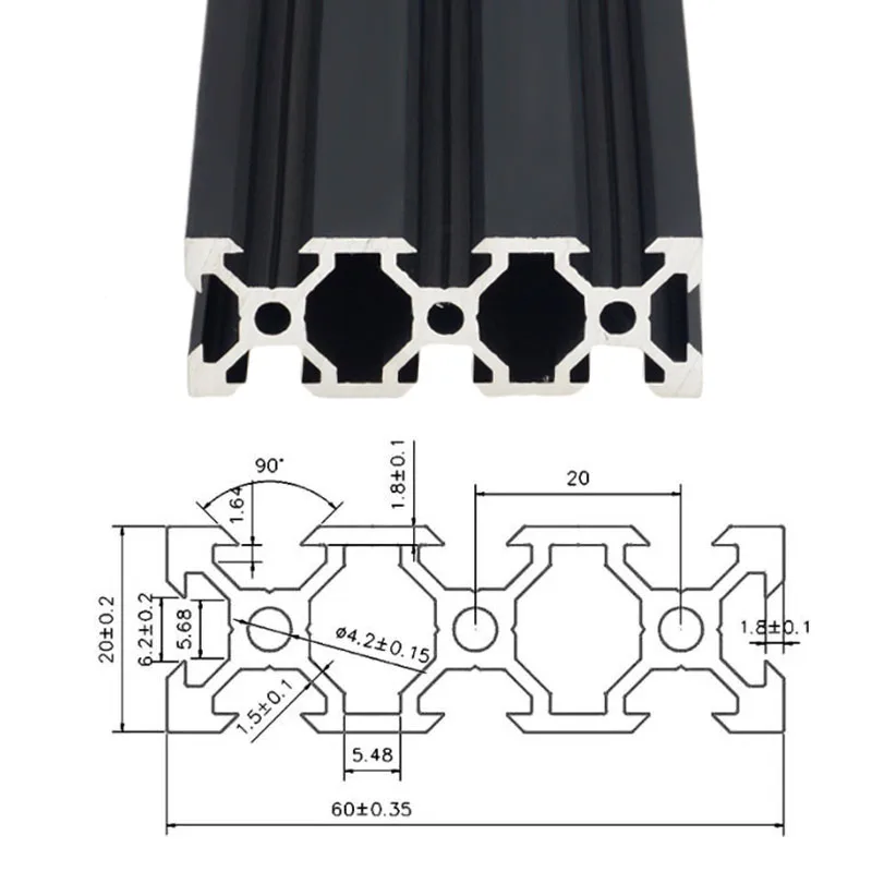1 шт. черный 2060 в слот европейский стандарт анодированный алюминиевый профиль