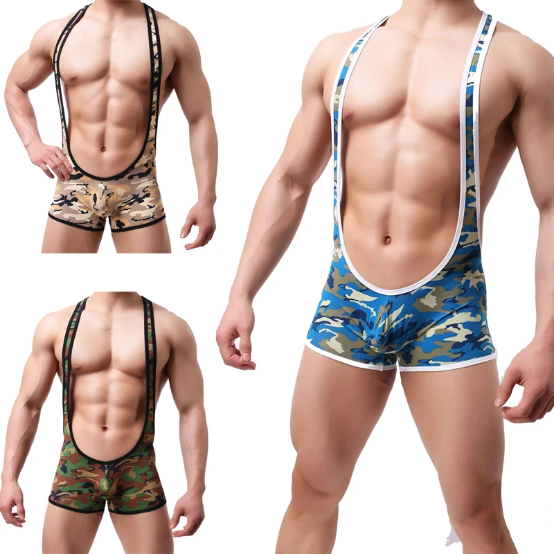 

Men's underwear sexy camouflage jumpsuit temptation boxer shorts sexy camisole alternative performance clothing sweat-absorbent