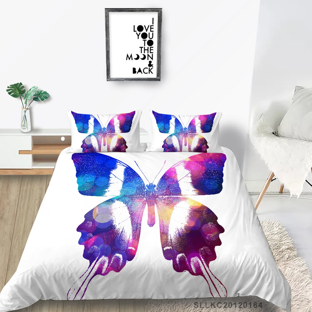 

Комплект постельного белья с цветными бабочками для девочек, художественный красивый комплект с пододеяльником, белый, односпальный, двухс...